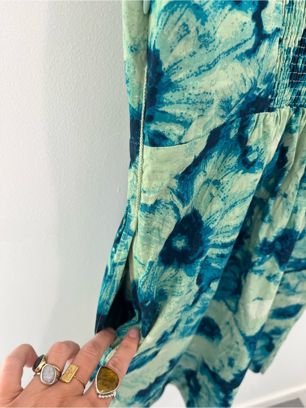 ANTHROPOLOGIE Floreat Floral Sleeveless Dress in Blue with Yellow Embroidery - Picture 5 of 11